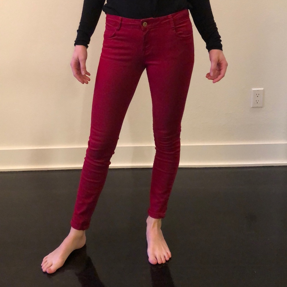 Darkish red soft skinny jeans